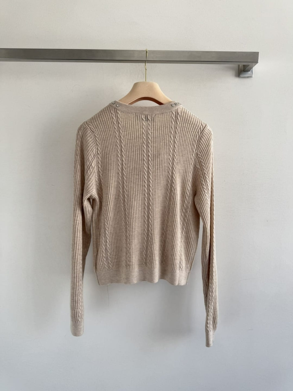 Miu Miu Crystal-Embellished Bow Cable-Knit Sweater
