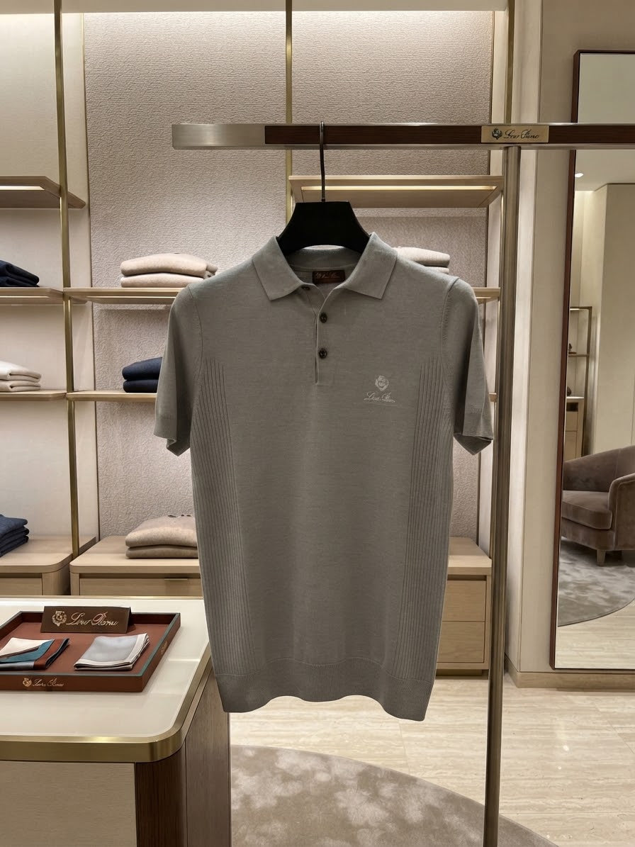 Loro Piana Ribbed Side Panel Short Sleeve Polo