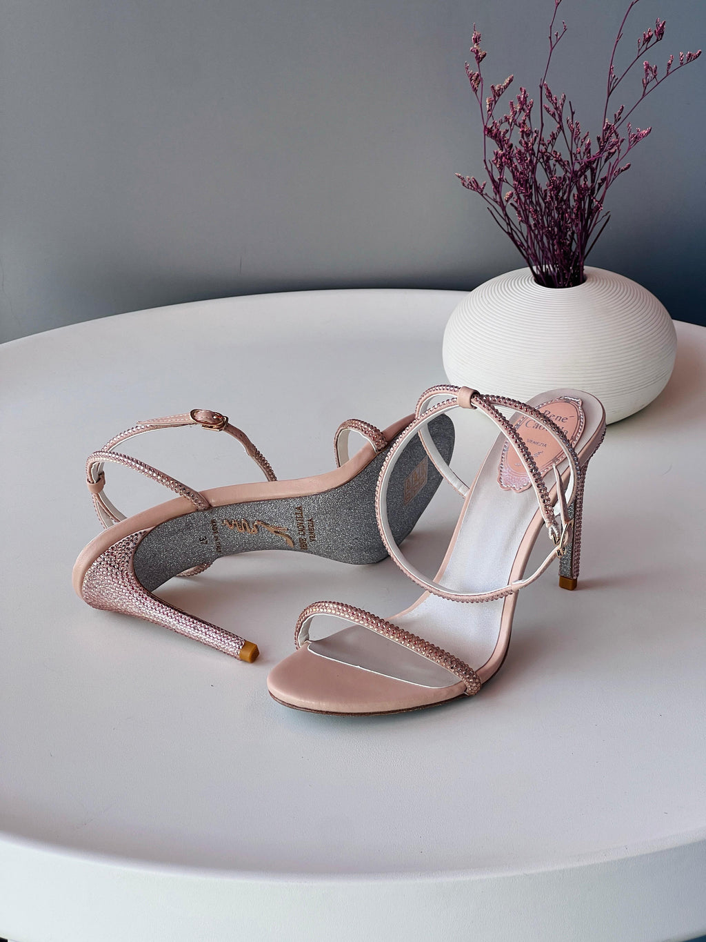 René Caovilla Cleo Crystal-Embellished Spiral High Heel Sandals