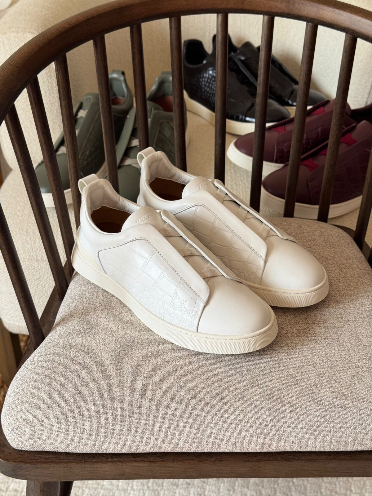 ZEGNA Triple Stitch Alligator Leather Slip-On Sneakers
