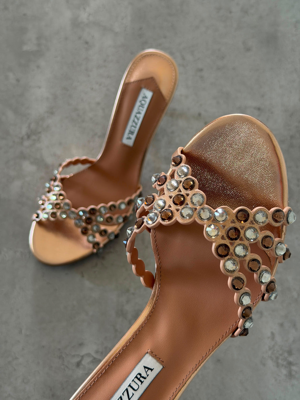 Aquazzura Crystal-Embellished Metallic Leather Mules