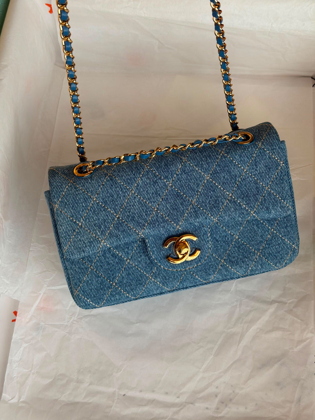 Chanel Denim Classic Flap Bag with Gold-Tone Hardware