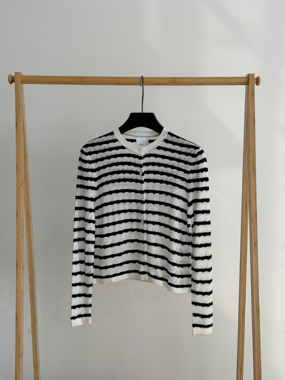 Dior Black and White Striped Openwork Knit Cardigan