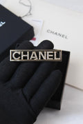 Chanel-Inspired Gold-Tone Crystal Logo Brooch