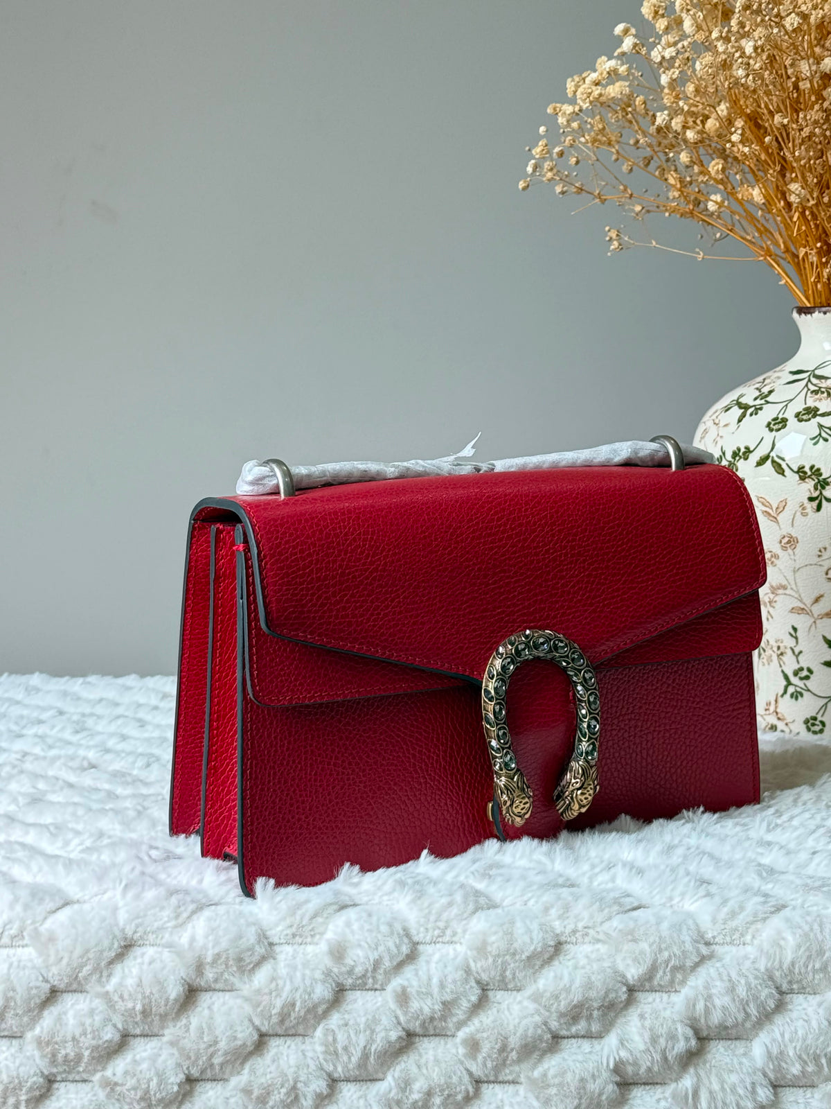 Gucci Red Textured Leather Dionysus Shoulder