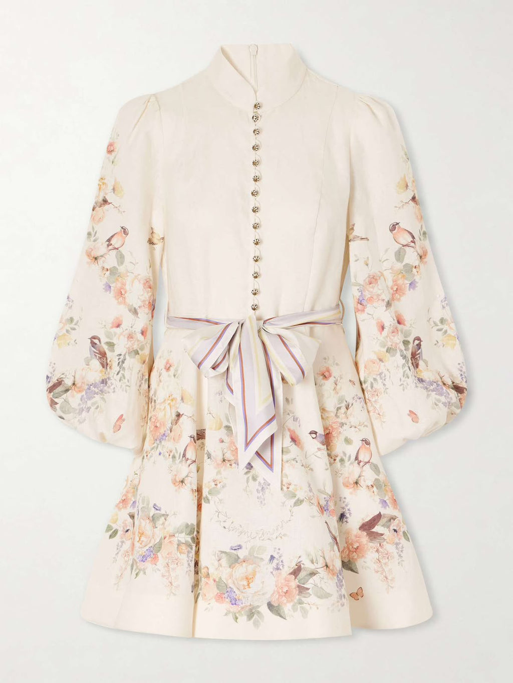 Zimmermann Floral and Bird Print Linen Mini Dress