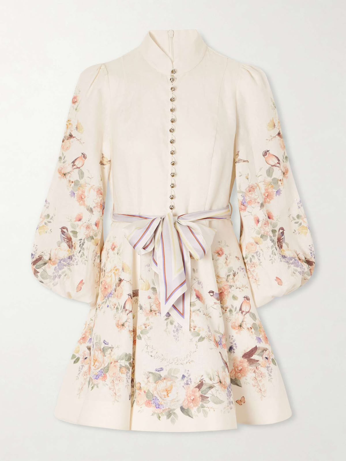 Zimmermann Floral and Bird Print Linen Mini Dress