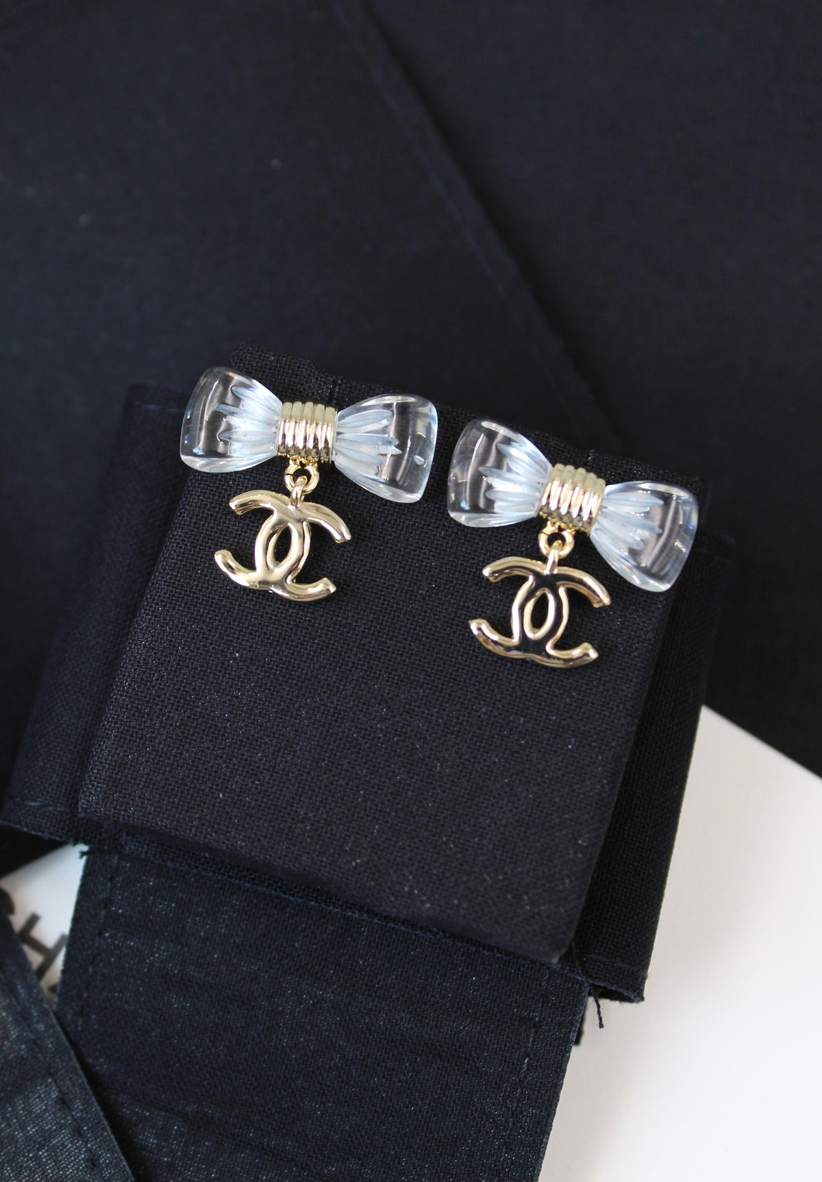 Chanel CC Bow Drop Earrings