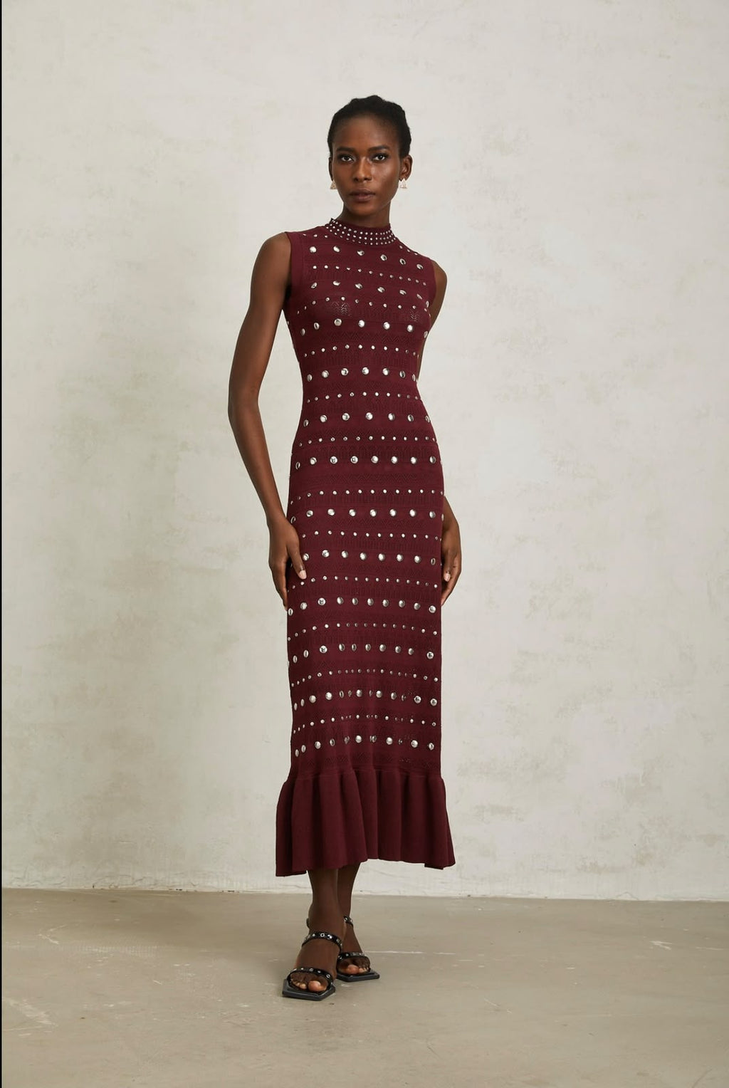 Sandro Stud-Embellished Knit Midi Dress