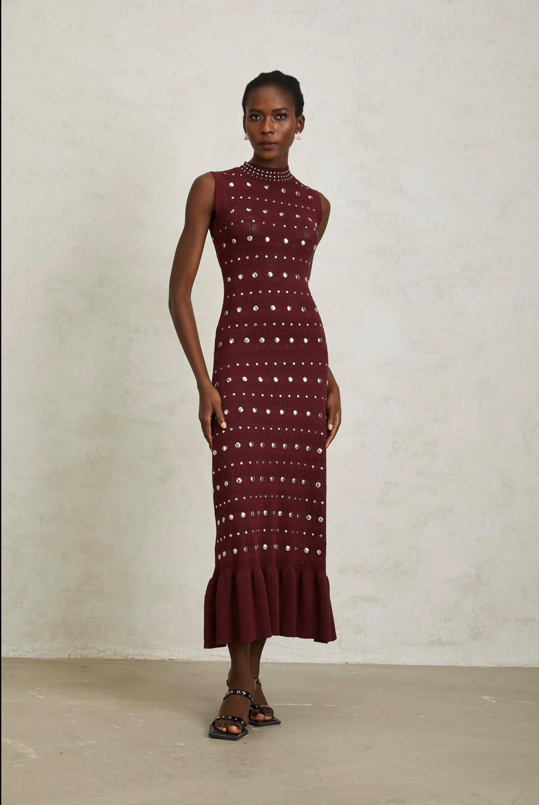 Sandro Stud-Embellished Knit Midi Dress