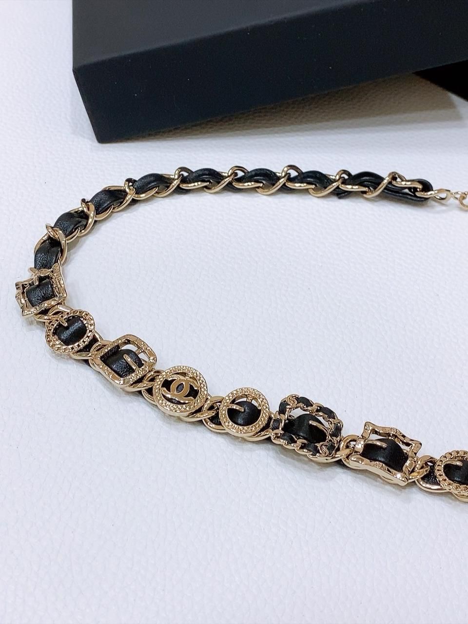 CHANEL Gold-Tone CC Leather Chain Belt