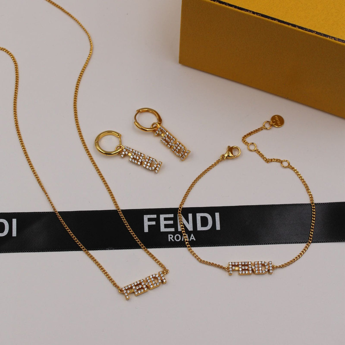Fendi Gold Crystal Jewelry Set