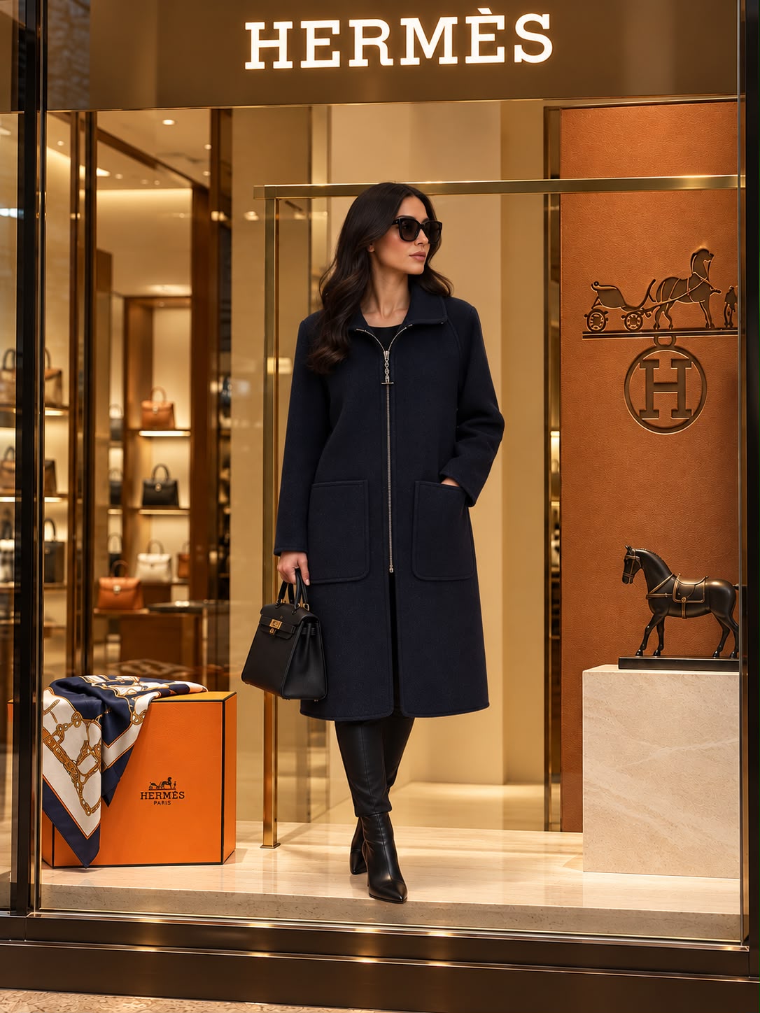 Hermès Reversible Cashmere Zip-Up Long