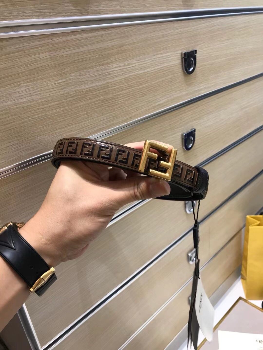 Fendi FF Logo Embossed Leather Belt