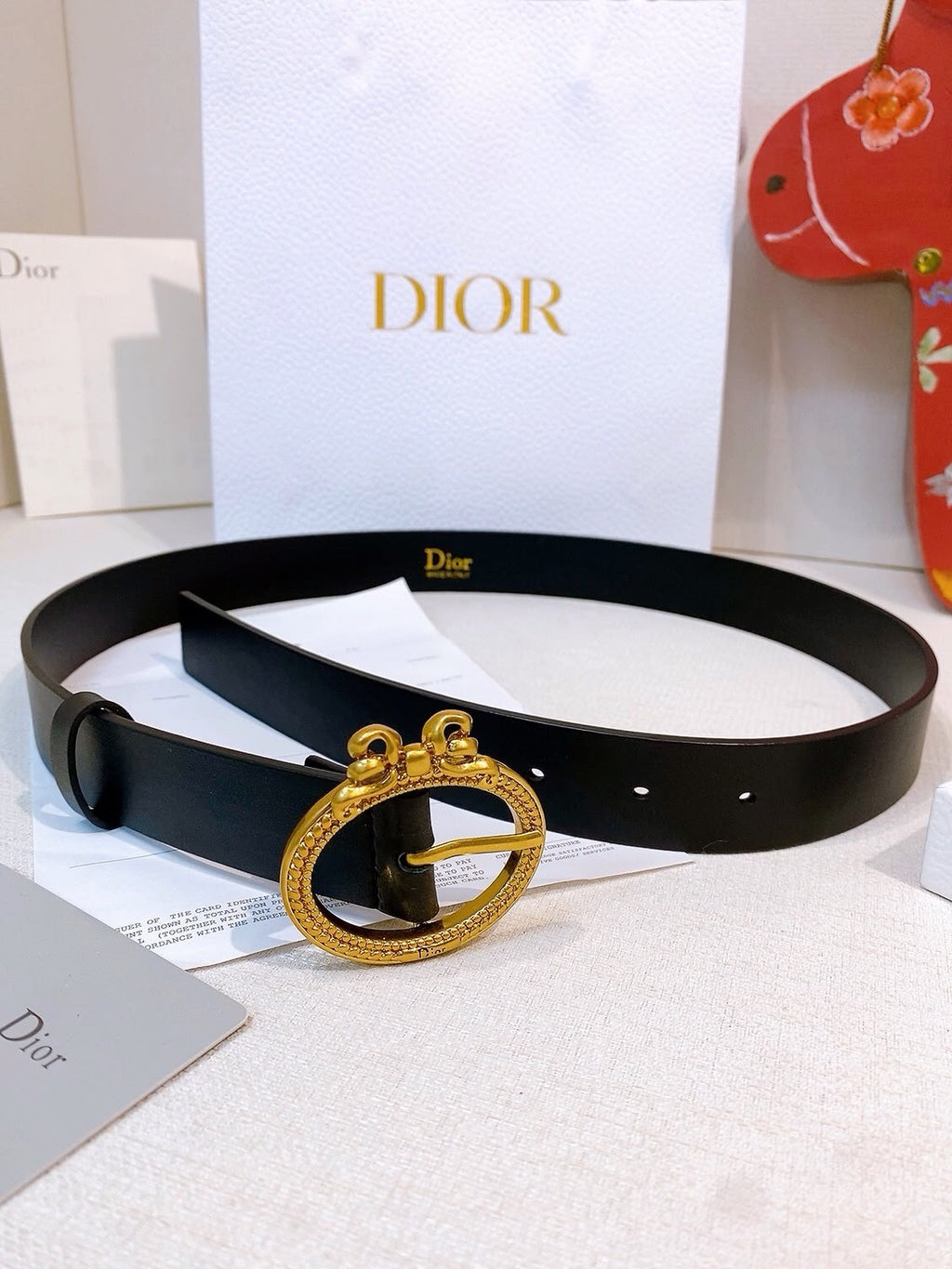 DIOR CD Navy Black Leather Belt