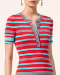 Chanel  Striped Ribbed-Knit Cotton Henley Top