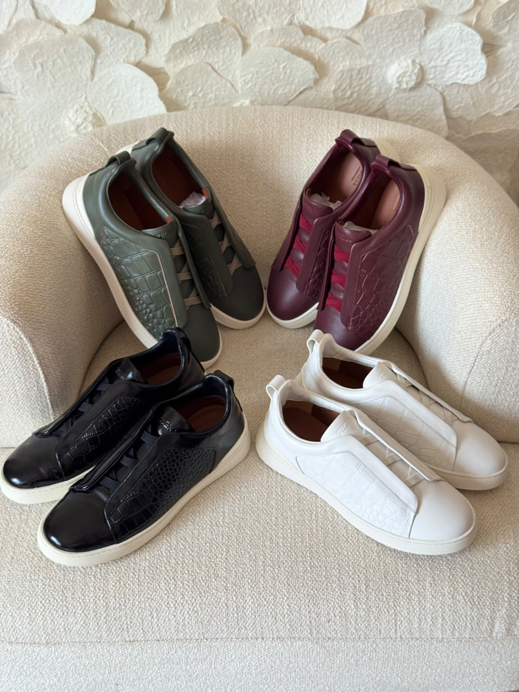 ZEGNA Triple Stitch Alligator Leather Slip-On Sneakers