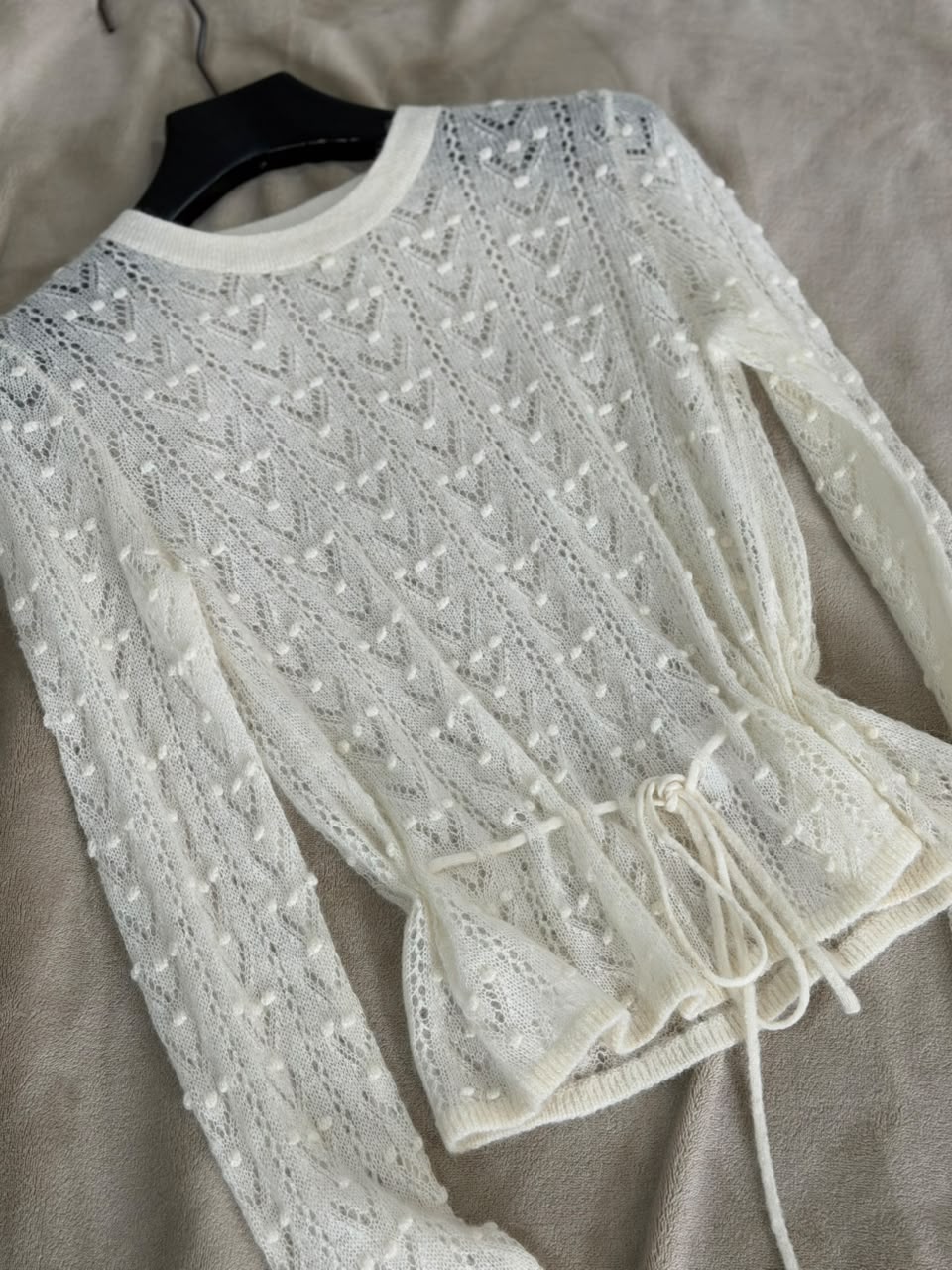 SEZANE Openwork Drawstring Knit Top
