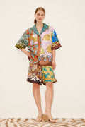 Alémais Multi-Color Patchwork Print Silk Short-Sleeve Shirt and Shorts Set