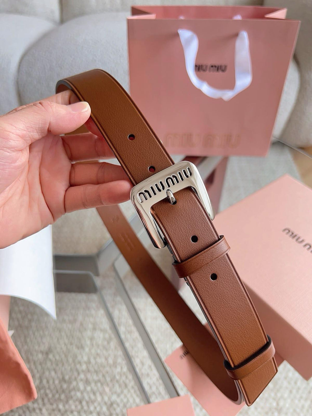 Miu Miu Logo Buckle Leather Belt
