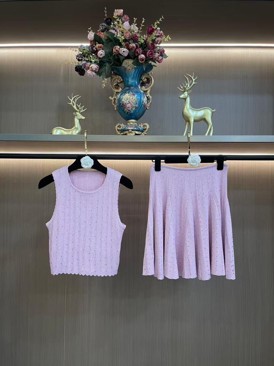 Sandro Knit Crop Top and Skirt Set