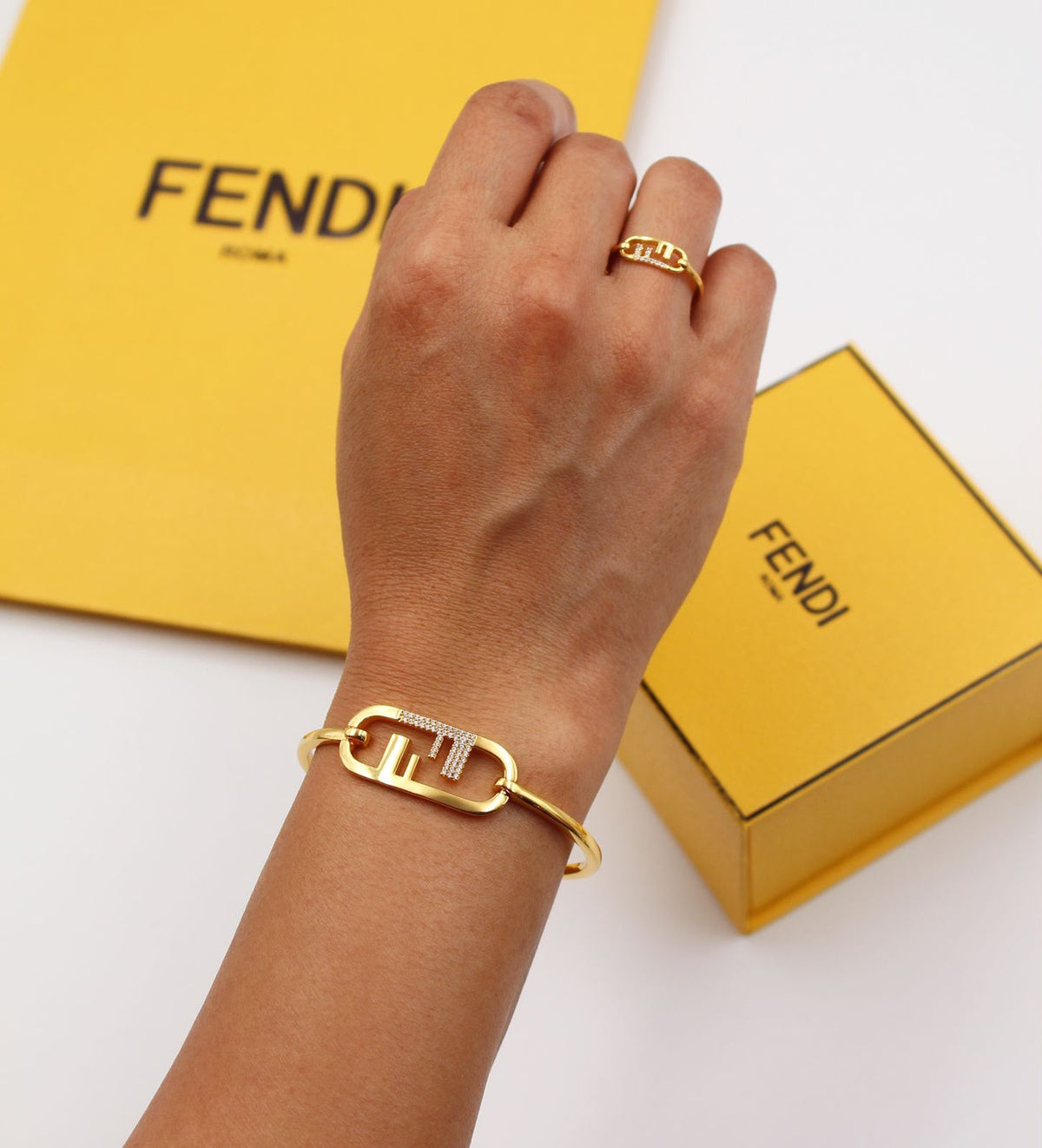Fendi FF Gold Bracelet & Ring Se