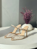 Andrea Wazen Ivory Lace Embellished Mules