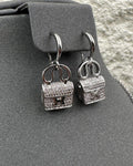 Hermès Kelly-Inspired Silver Crystal Handbag Drop Earrings