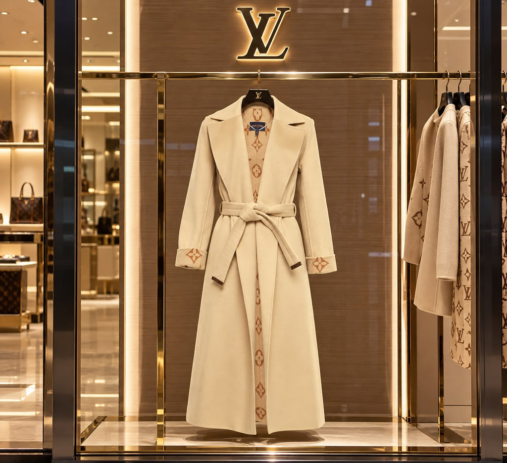 Louis Vuitton Monogram-Lined Long Wool Wrap Coat
