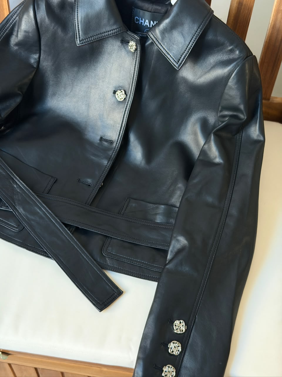 Chanel Leather Jacket with CC Logo Belt Detail