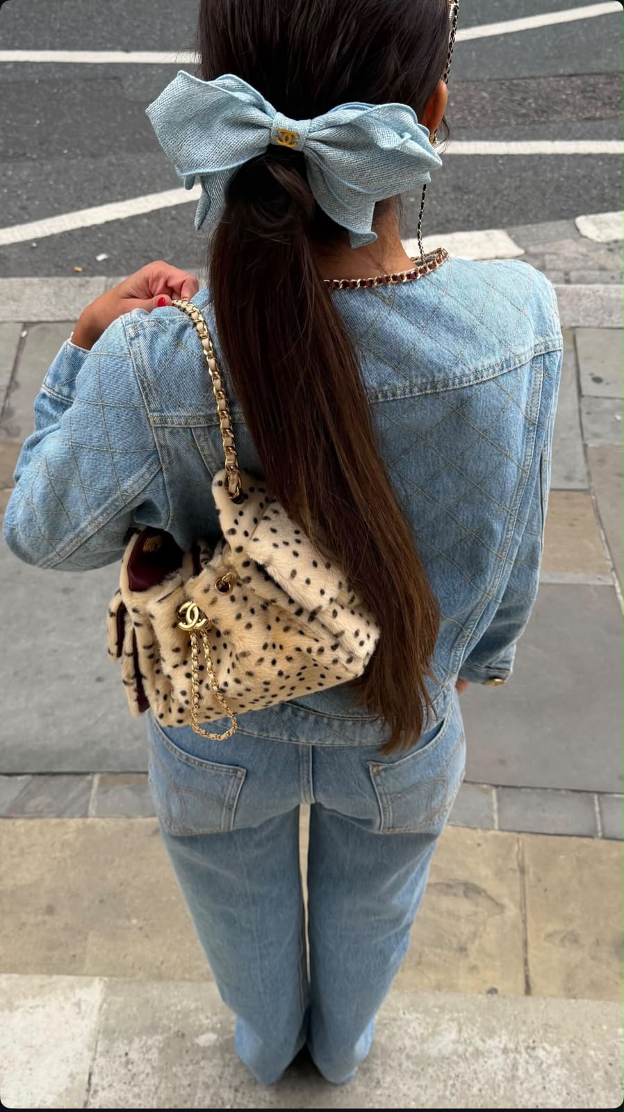 CHANEL — Quilted Denim Jacket with Chain Trim & Gold CC Buttons