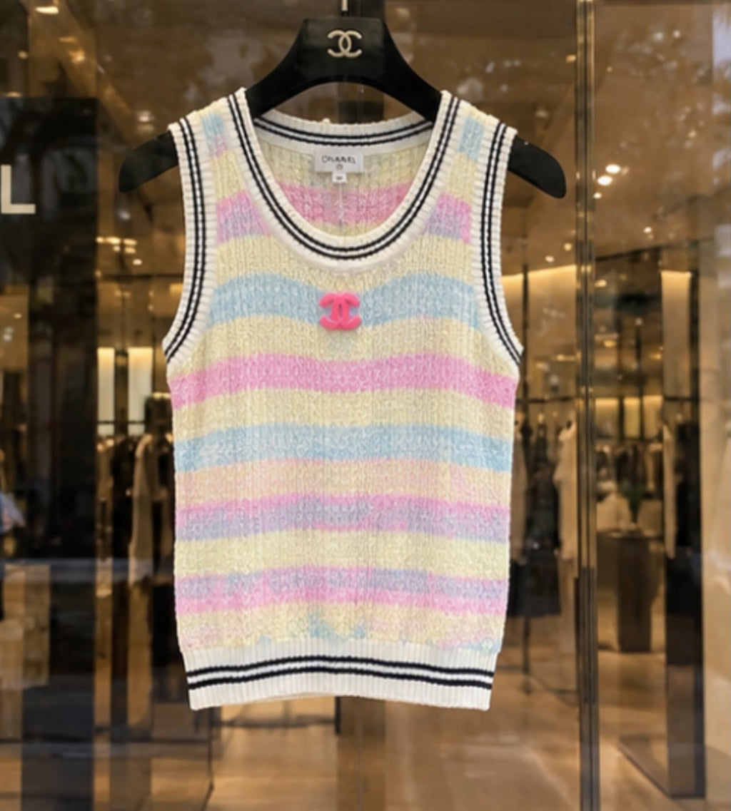 Chanel Striped Knit Vest Top