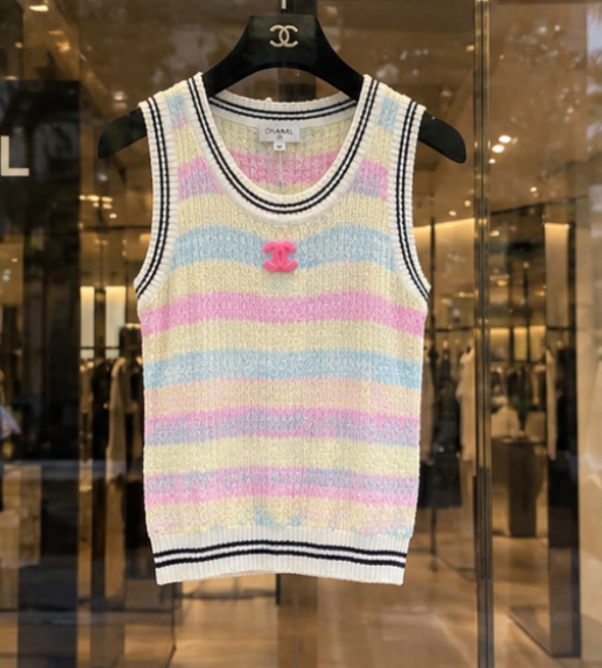 Chanel Striped Knit Vest Top