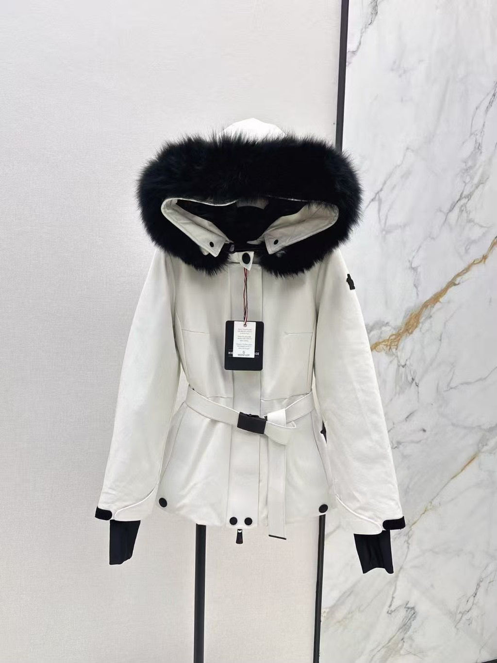 Moncler Fur-Trimmed Hooded Belted Jacket