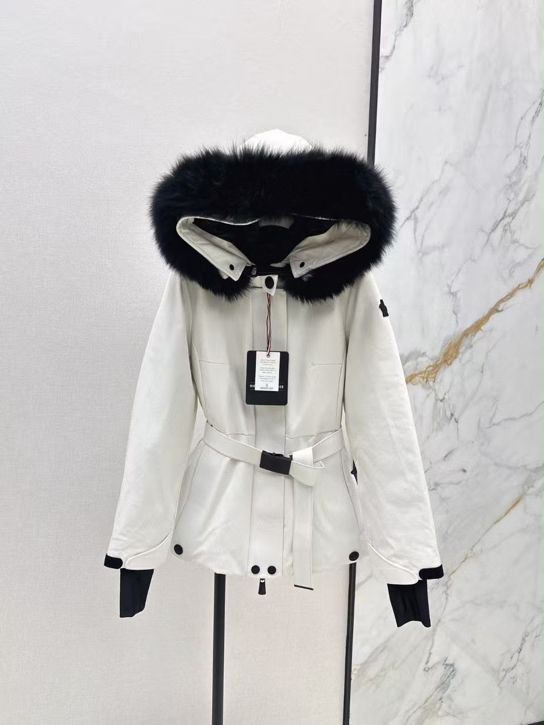 Moncler Fur-Trimmed Hooded Belted Jacket