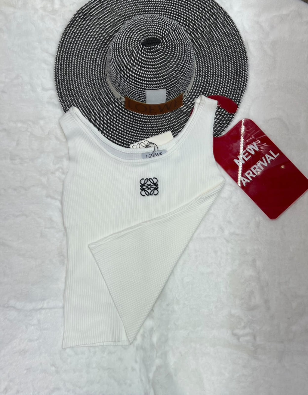 Loewe Anagram Ribbed Crop Top & Loewe Woven Wide-Brim Hat