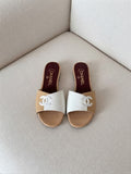 Chanel Two-Tone Leather CC Logo Flat Sandals