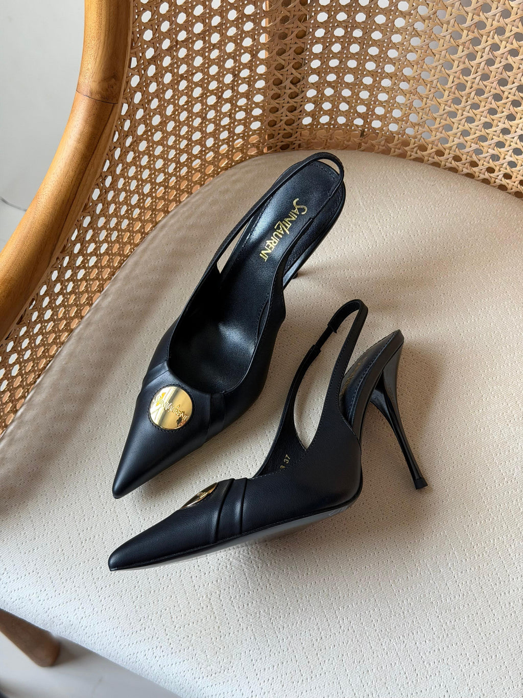 Saint Laurent Louis Slingback Pumps with Engraved Logo Plaque