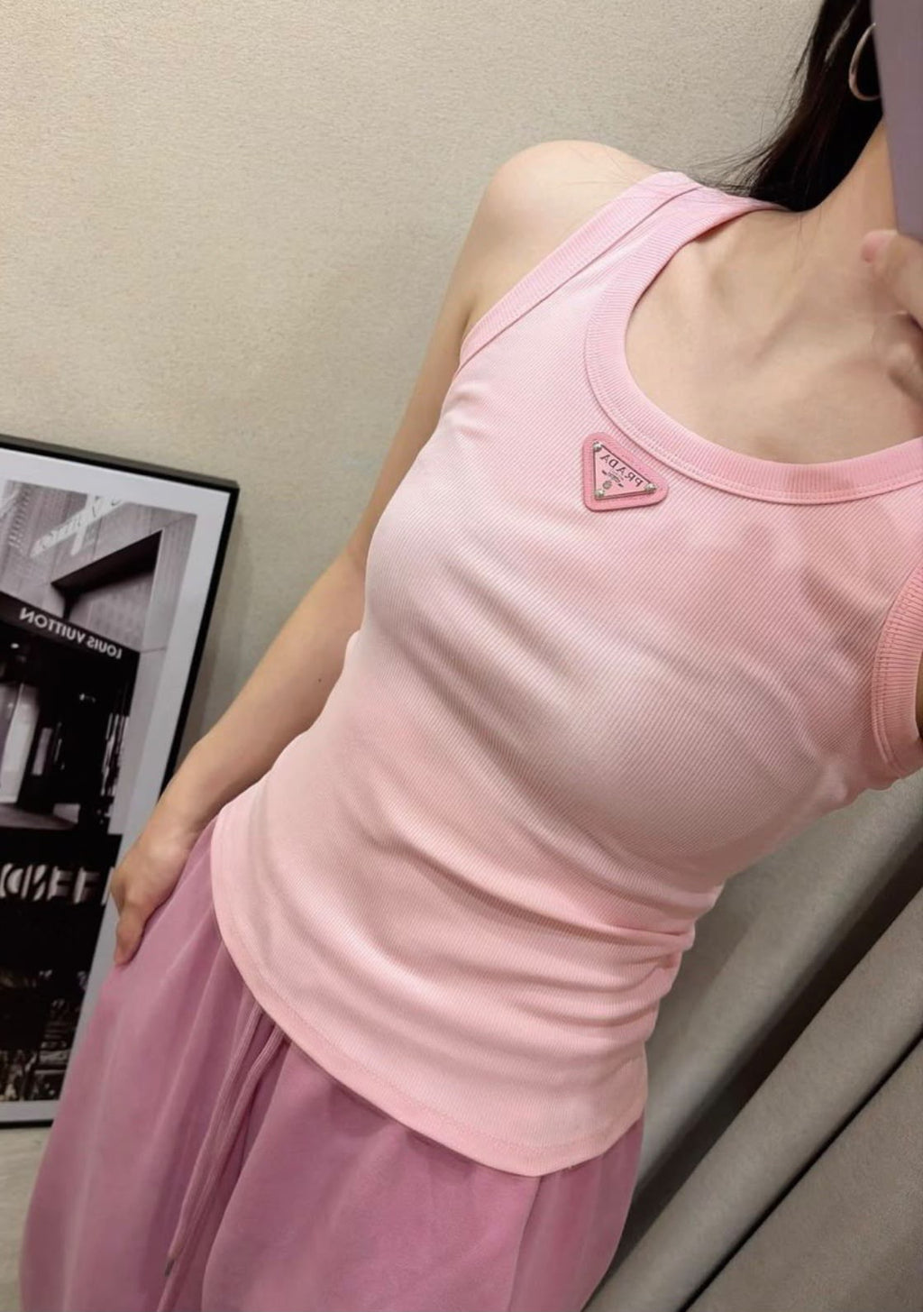 Prada Ribbed Cotton Tank Top with Triangle Logo