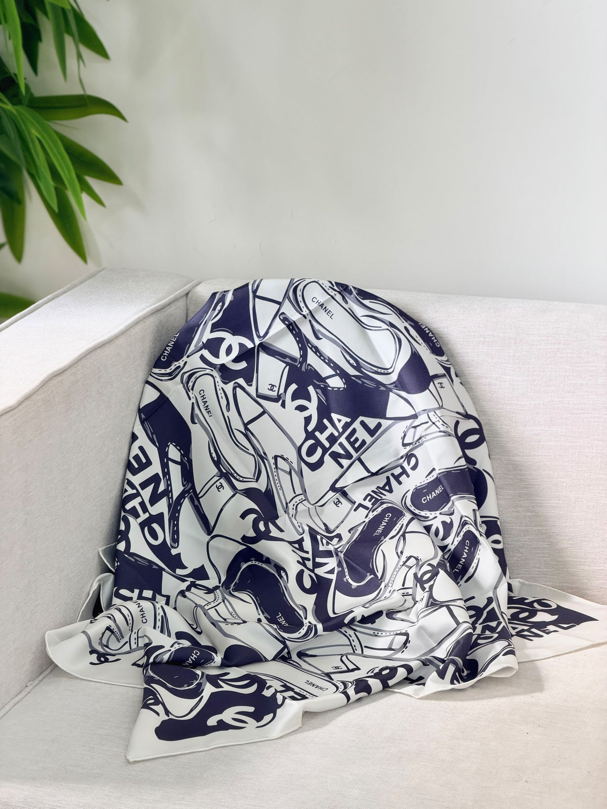 CHANEL Shoe and emblem collage Square Scarf