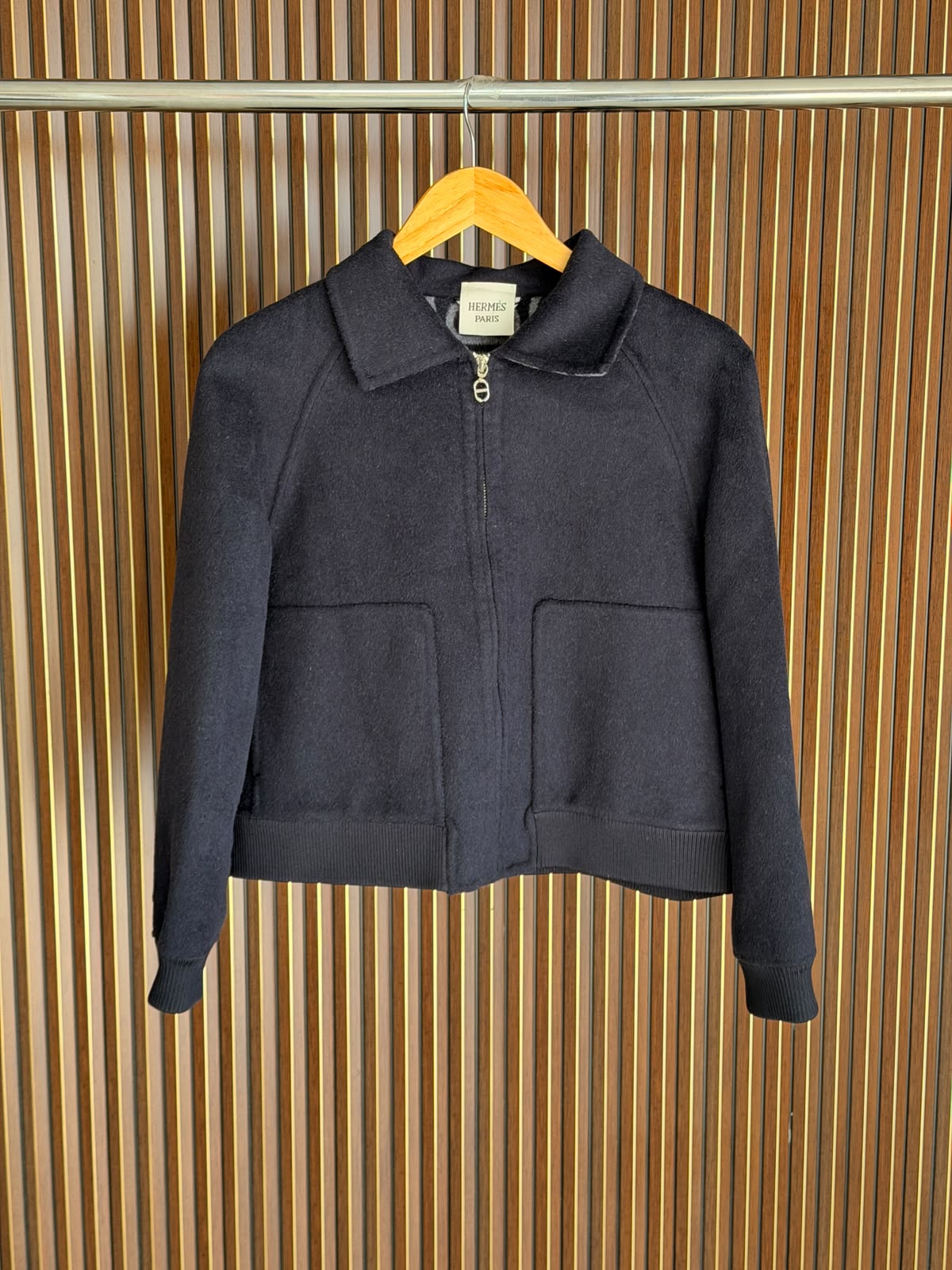 Hermès Cashmere Zip-Front Short Bomber Jacket