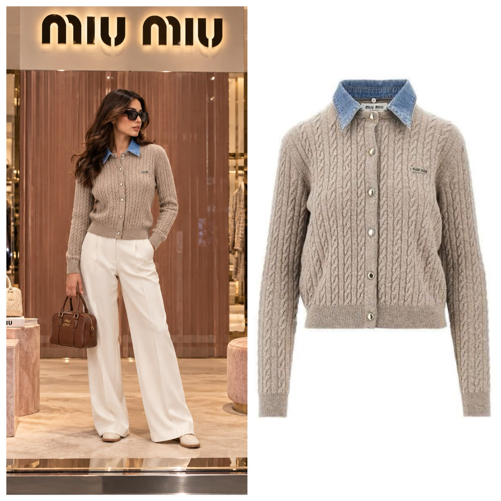 MIU MIU Denim-Collar Cardigan
