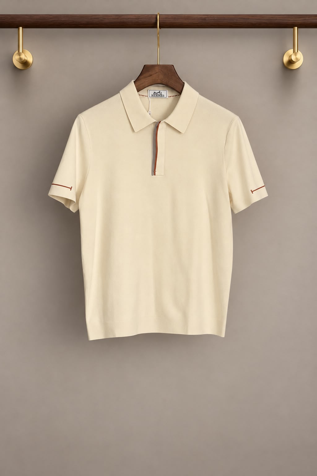 HERMES Contrast Trim Quarter Zip Polo Shirt