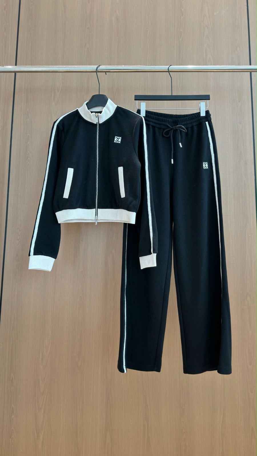 Chanel Contrast Trim CC Logo Zip-Up Tracksuit Set