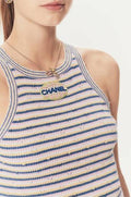 Chanel Striped Logo Patch Knit Tank Top