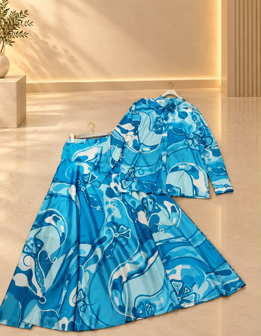 Emilio Pucci Abstract Print Silk Blouse and Skirt Set