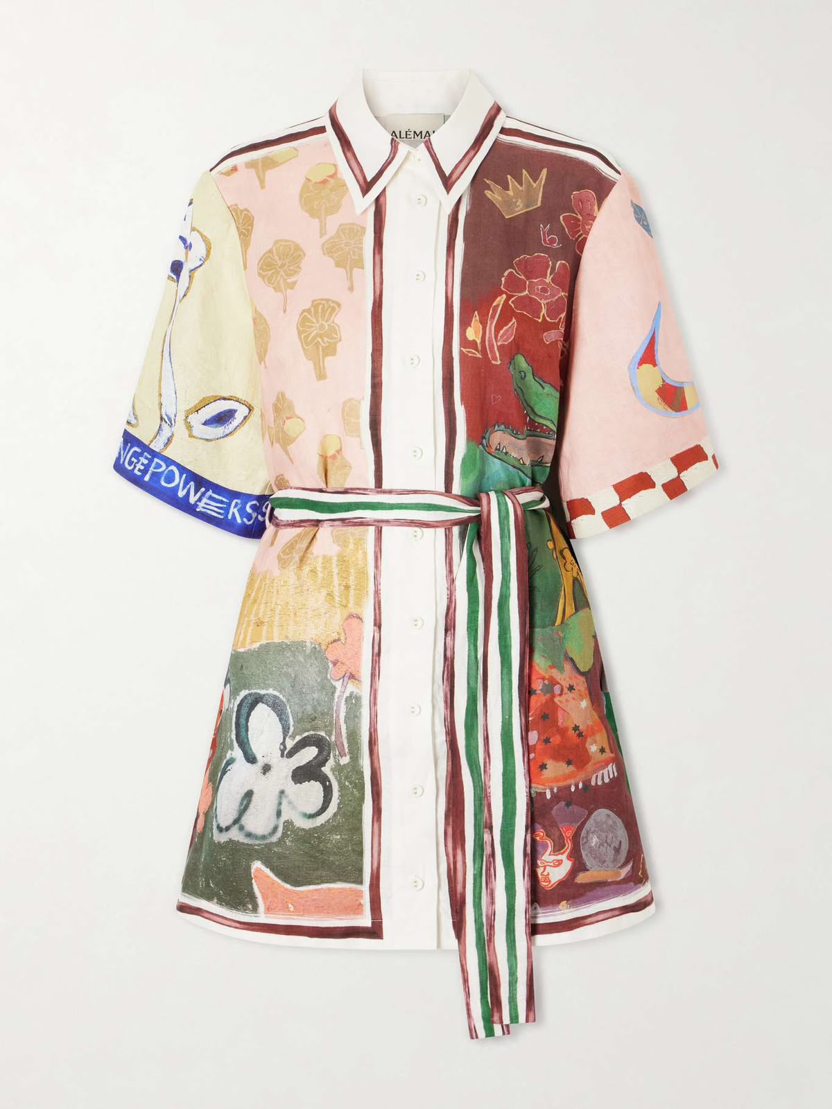 Alémais Resort Scene Print Linen Shirt and Drawstring Shorts Set