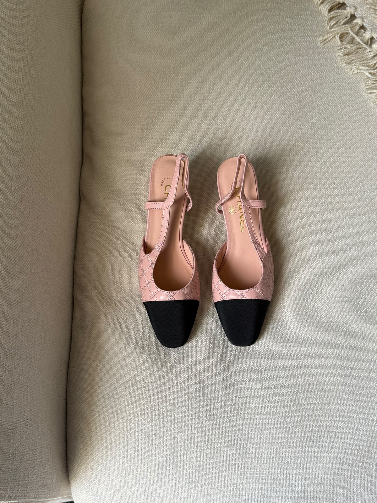 CHANEL Quilted Cap-Toe Slingback Heels