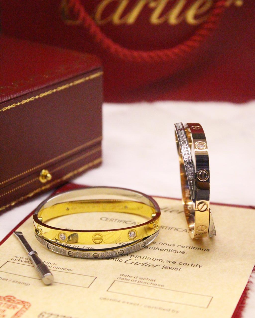 Cartier LOVE Bracelets in Yellow Gold and White Gold with Diamonds