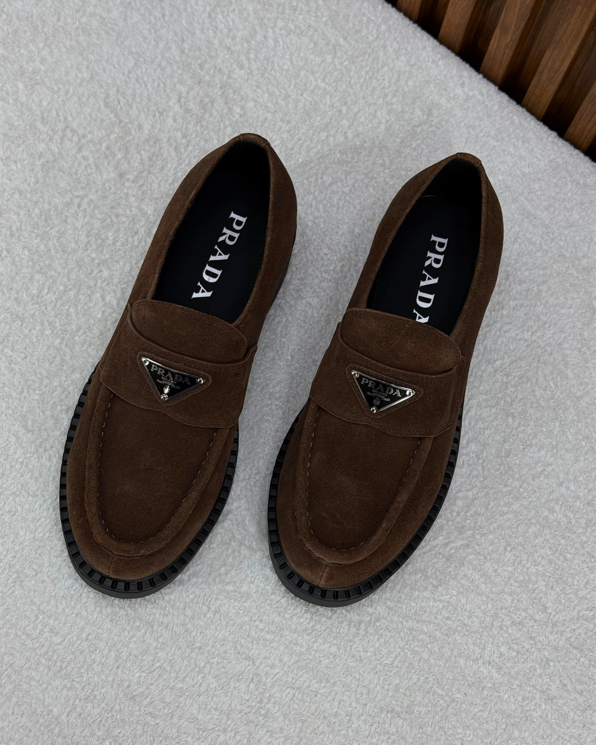 Prada Dark Brown Suede Loafers